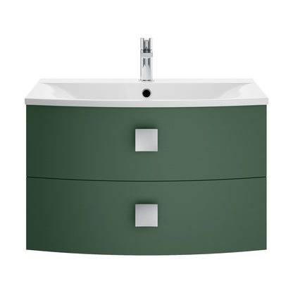 [BFAR801] Gentleshaw Contemporary 2 Drawer Wall Hung Vanity Unit with Curved Basin, Hunter Green, 700mm - Cutout
