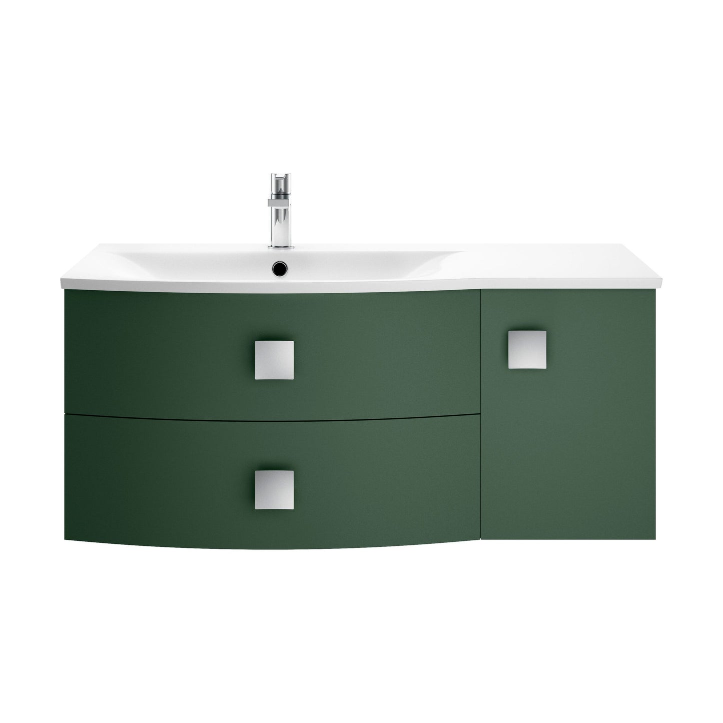[BFAR802L] Gentleshaw Contemporary 1 Door 2 Drawer Left-Hand Wall Hung Vanity Unit with Curved Basin, Hunter Green, 1000mm - Cutout