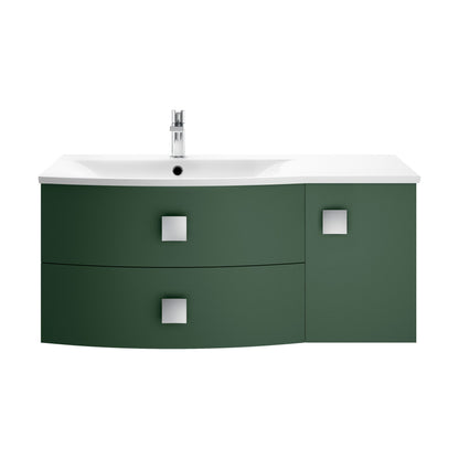 [BFAR802L] Gentleshaw Contemporary 1 Door 2 Drawer Left-Hand Wall Hung Vanity Unit with Curved Basin, Hunter Green, 1000mm - Cutout