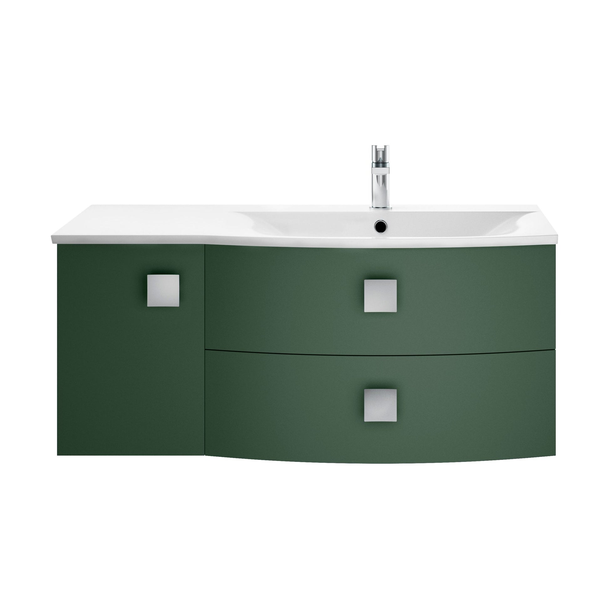 [BFAR802R] Gentleshaw Contemporary 1 Door 2 Drawer Right-Hand Wall Hung Vanity Unit with Curved Basin, Hunter Green, 1000mm - Cutout