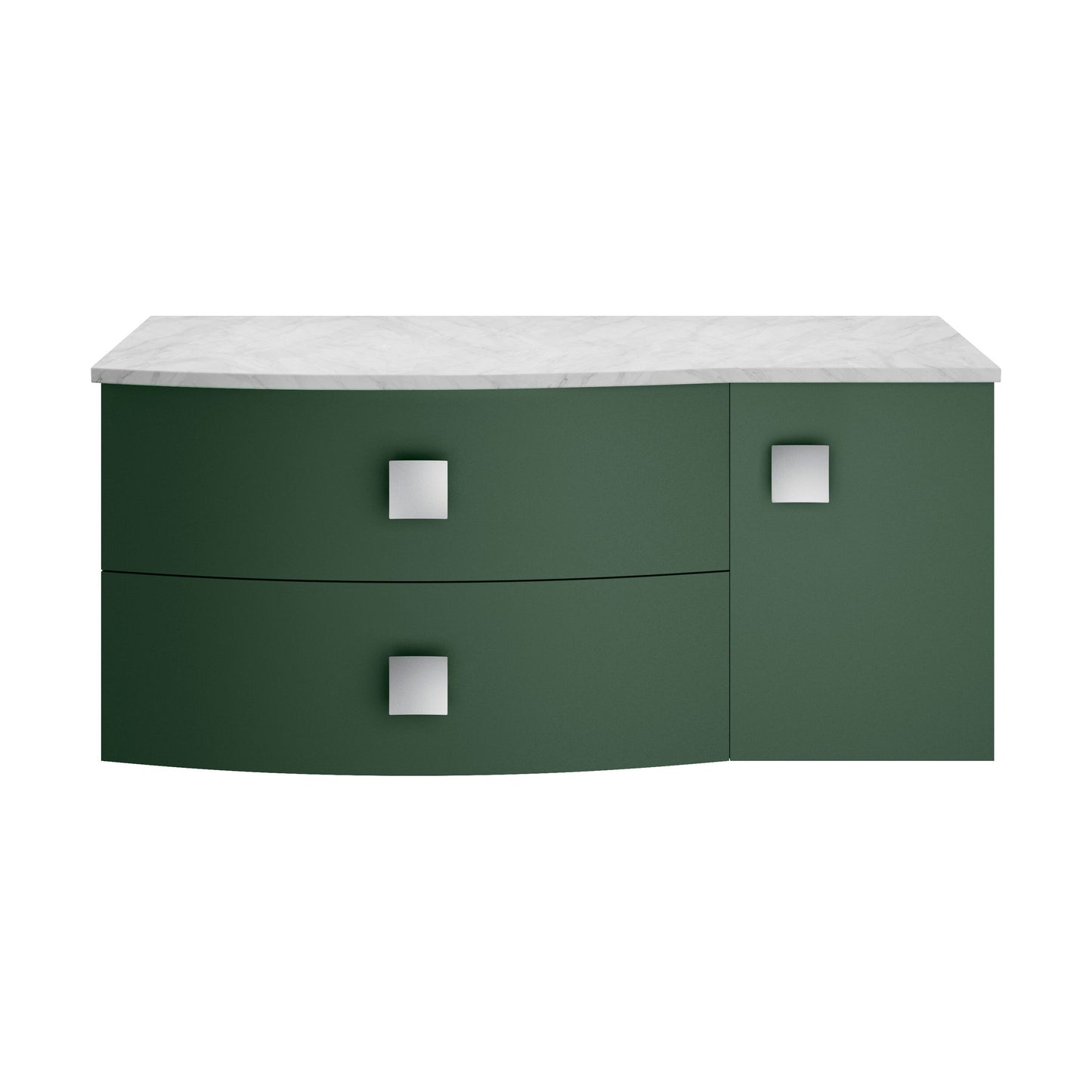 [BFAR805L] Gentleshaw Contemporary 1 Drawer Left-Hand Wall Hung Vanity Unit with Marble Worktop, Hunter Green, 1000mm - Cutout