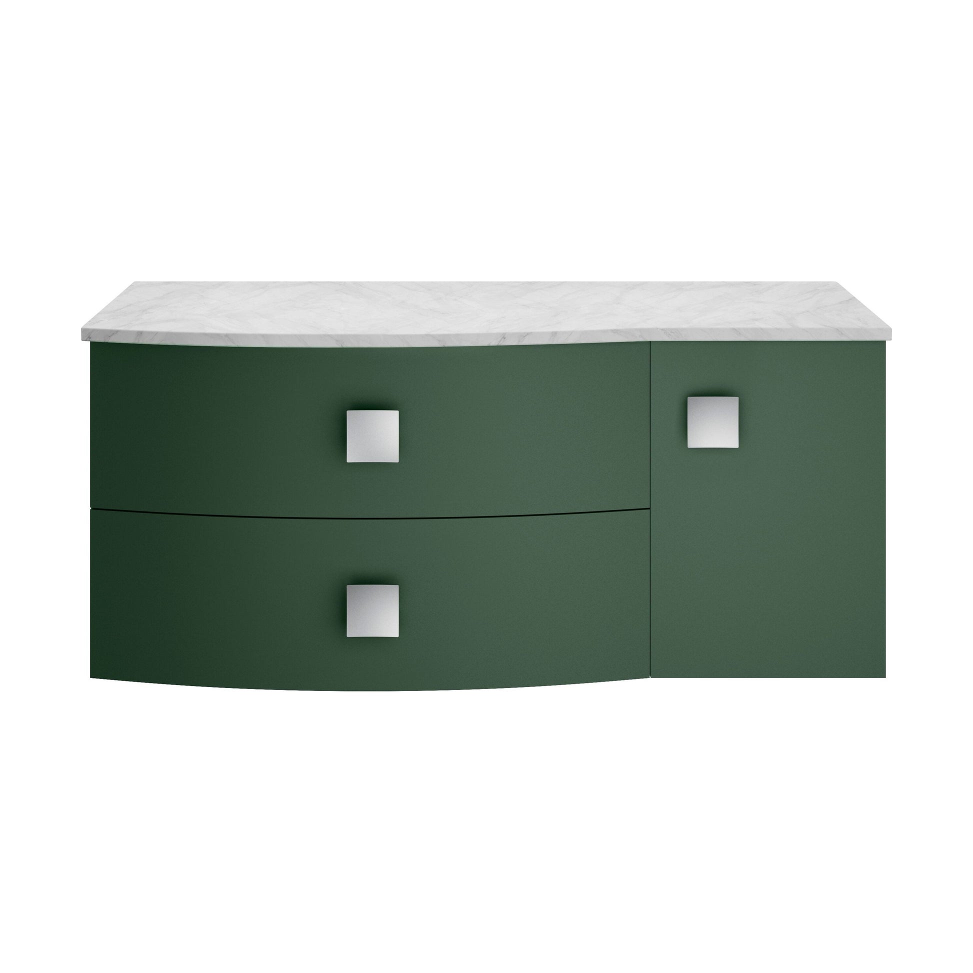 [BFAR805L] Gentleshaw Contemporary 1 Drawer Left-Hand Wall Hung Vanity Unit with Marble Worktop, Hunter Green, 1000mm - Cutout