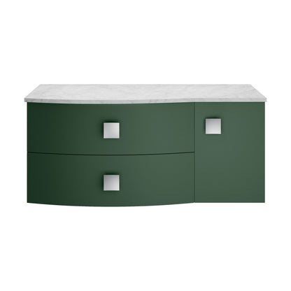 [BFAR805L] Gentleshaw Contemporary 1 Drawer Left-Hand Wall Hung Vanity Unit with Marble Worktop, Hunter Green, 1000mm - Cutout