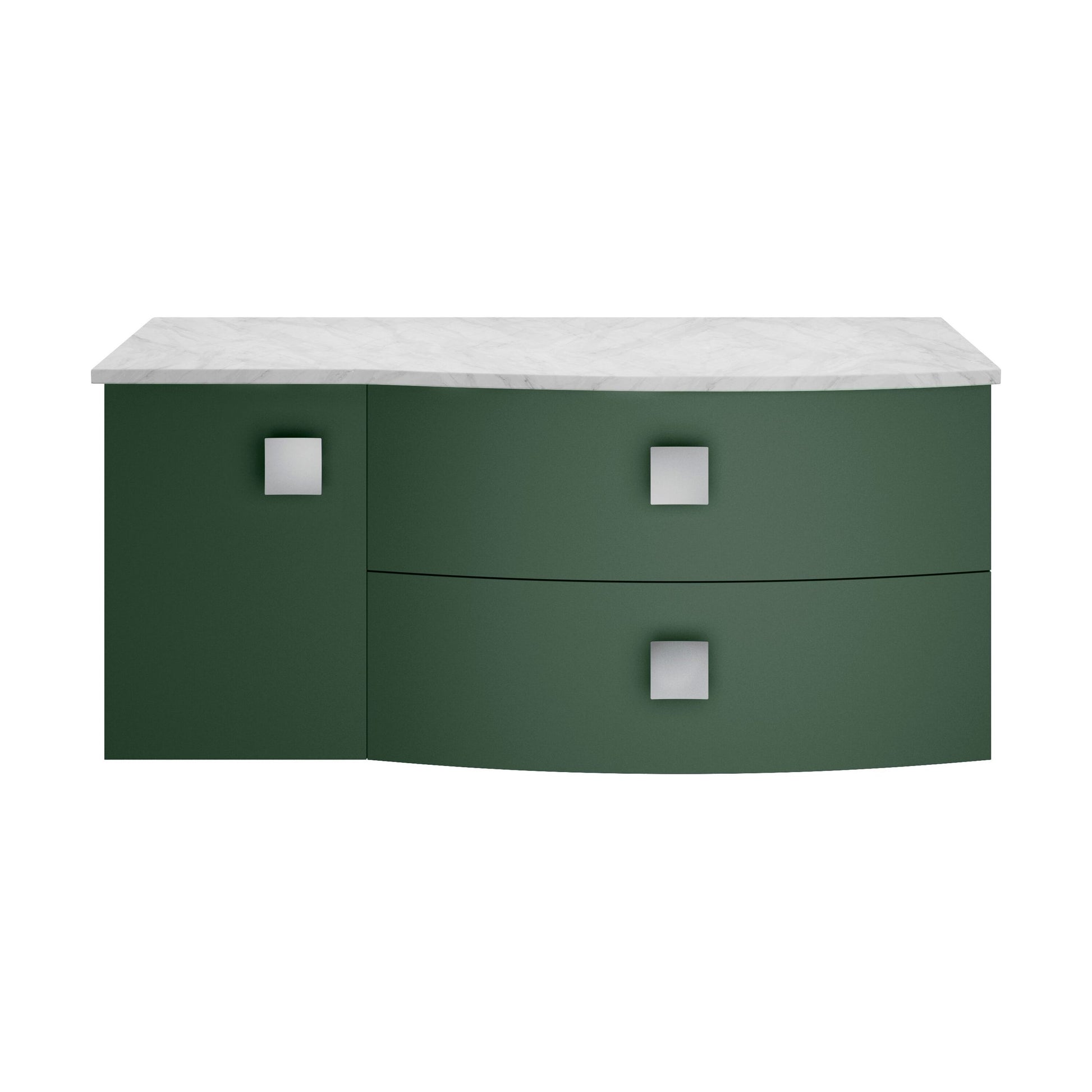 [BFAR805R] Gentleshaw Contemporary 1 Drawer Right-Hand Wall Hung Vanity Unit with Marble Worktop, Hunter Green, 1000mm - Cutout