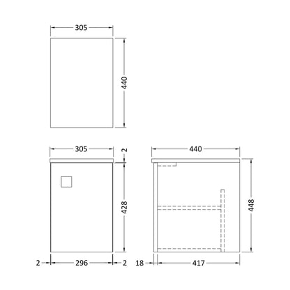 [BFAR860] 300 W/H Side Cabinet - Technical Drawing