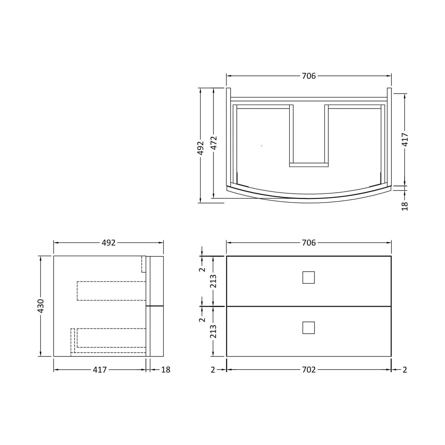 [BFAR894] 700 W/H 2 Drawer Unit - Technical Drawing