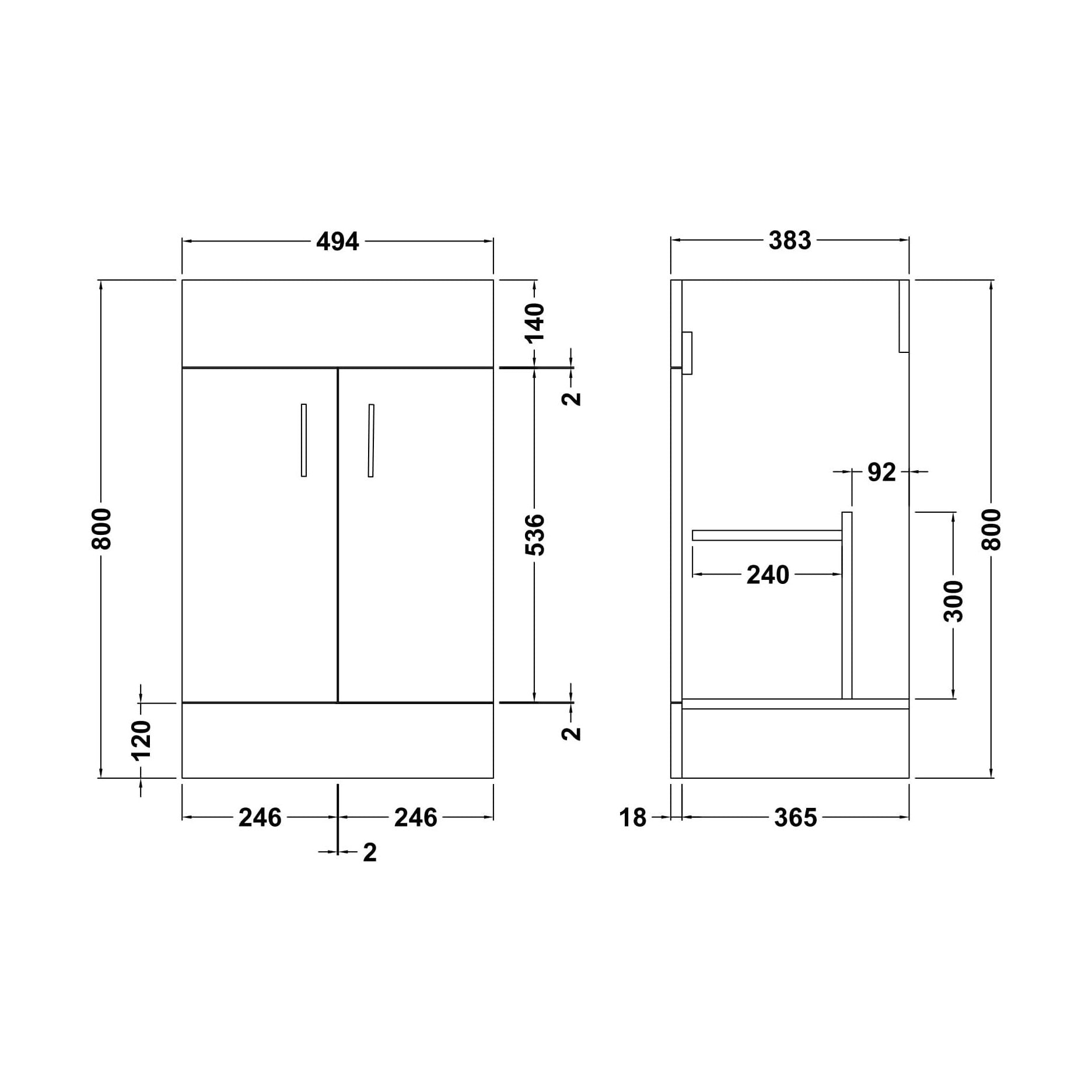 [BFBI101] 500mm x 385mm Deep basin unit - Technical Drawing
