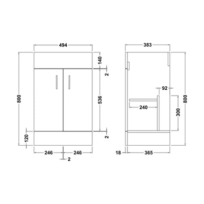 [BFBI101] 500mm x 385mm Deep basin unit - Technical Drawing