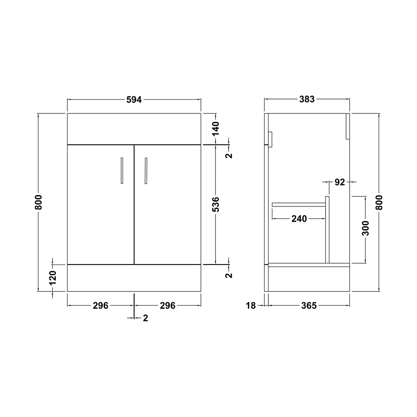 [BFBI103] 600x400mm Turin Cabinet - Technical Drawing