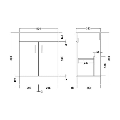 [BFBI103] 600x400mm Turin Cabinet - Technical Drawing