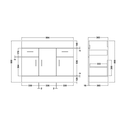 [BFBI107] 1000x400mm Turin Cabinet - Technical Drawing