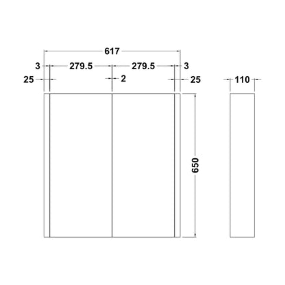 [BFBI113] 600mm Mirror Cabinet GLWHITE - Technical Drawing