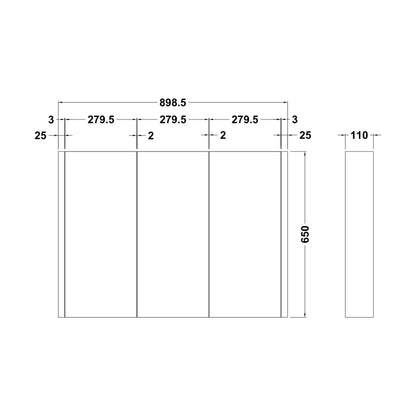 [BFBI116] 900mm Mirror Cabinet GLWHITE - Technical Drawing