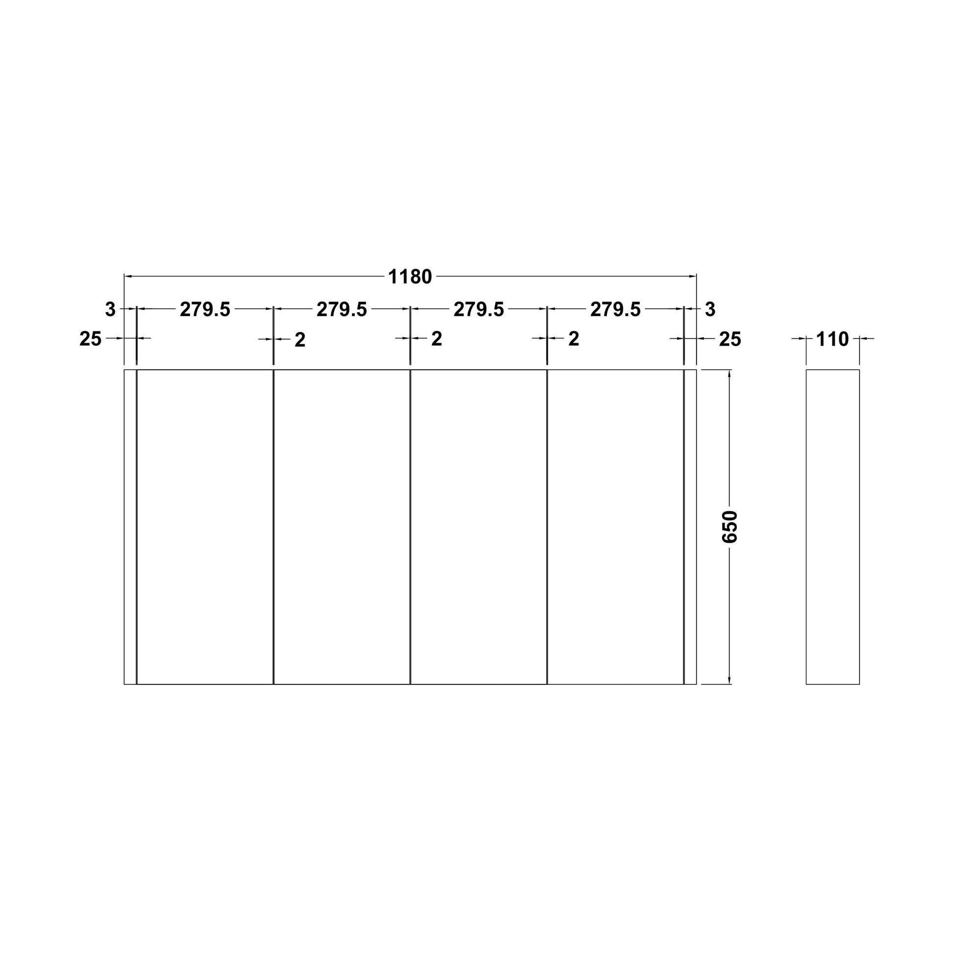 [BFBI118] 1200mm Mirror Cabinet GLWHITE - Technical Drawing