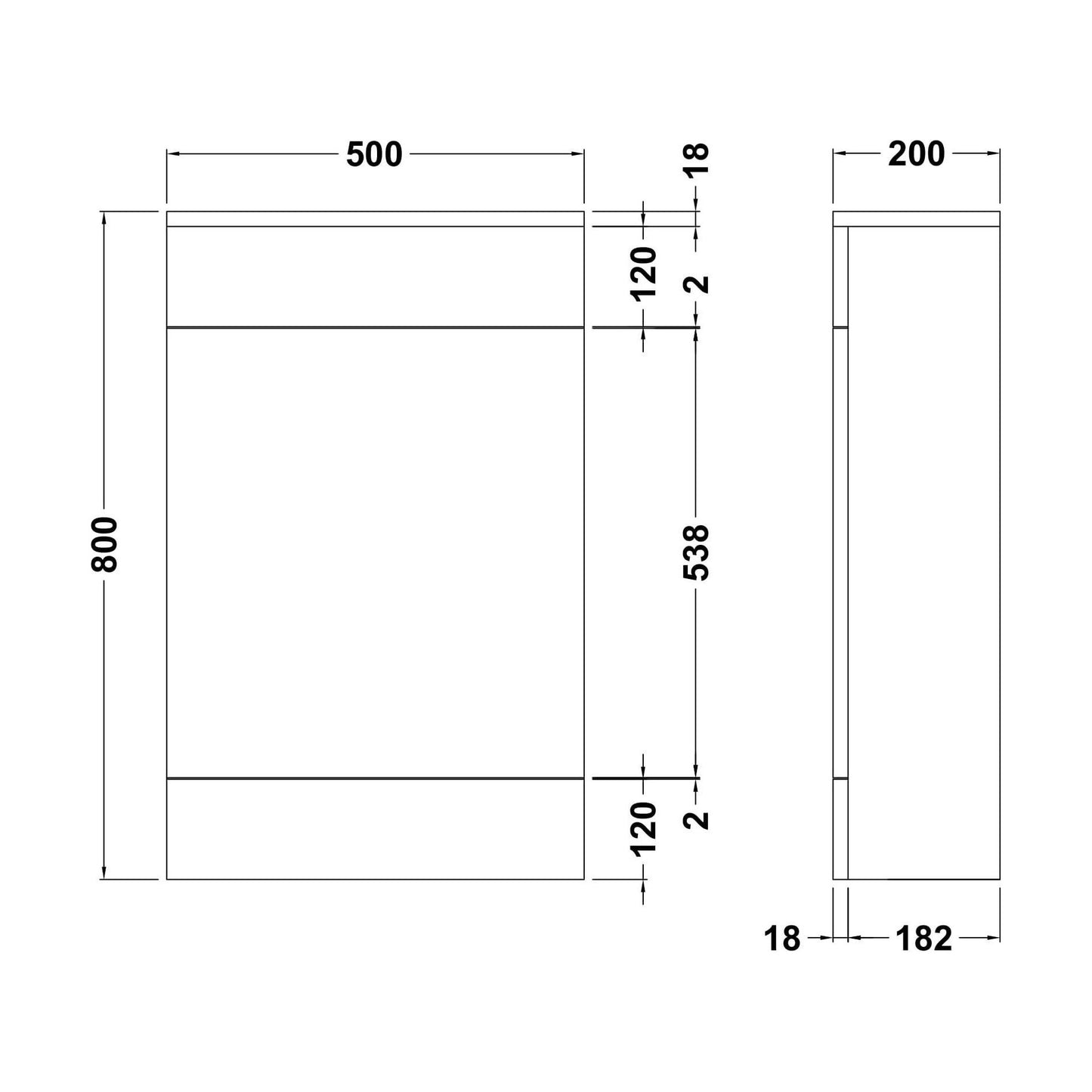[BFBI141] 500X200MM WC UNIT GLWHT - Technical Drawing