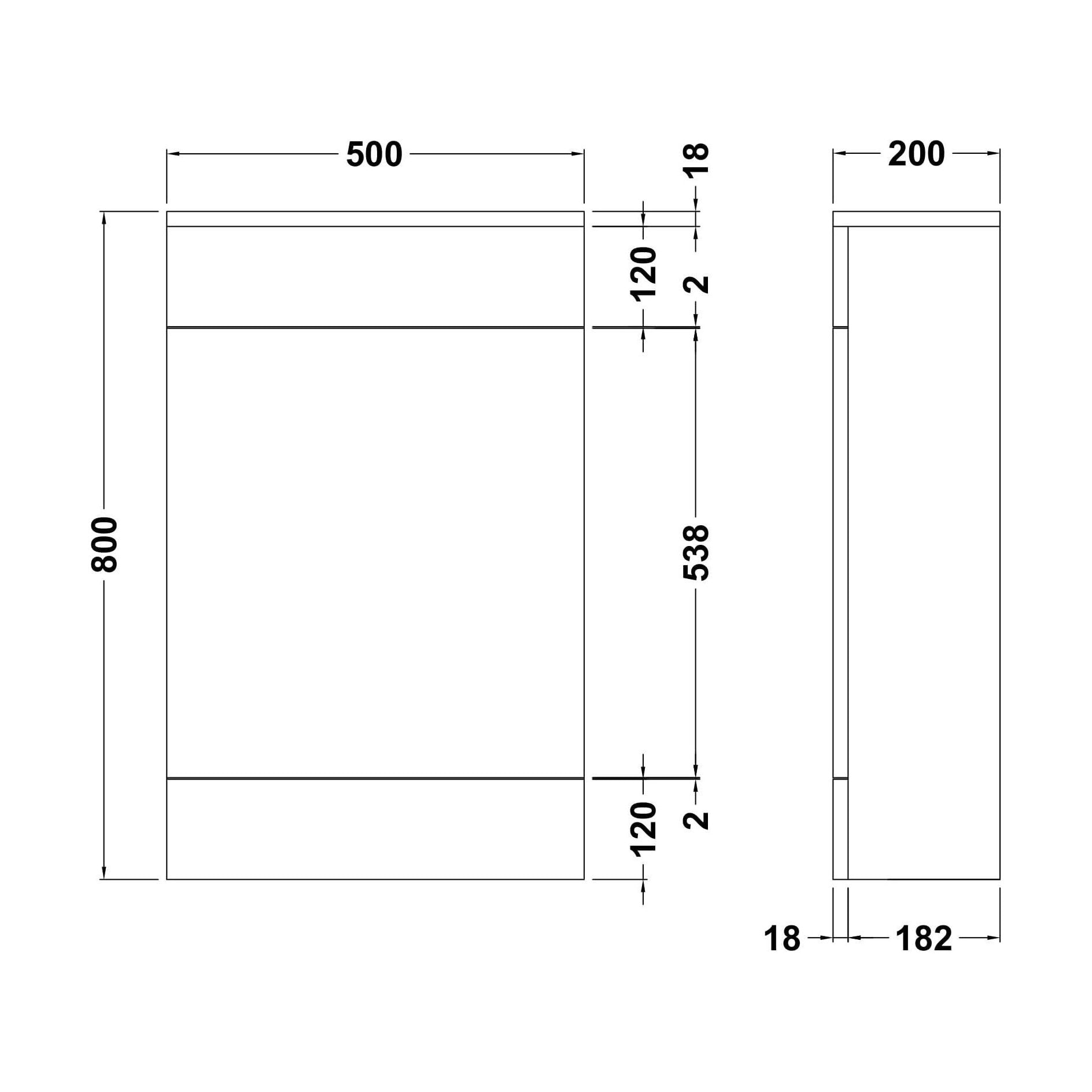 [BFBI141] 500X200MM WC UNIT GLWHT - Technical Drawing