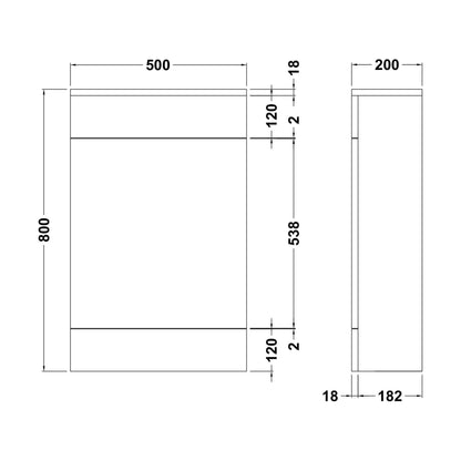 [BFBI141] 500X200MM WC UNIT GLWHT - Technical Drawing