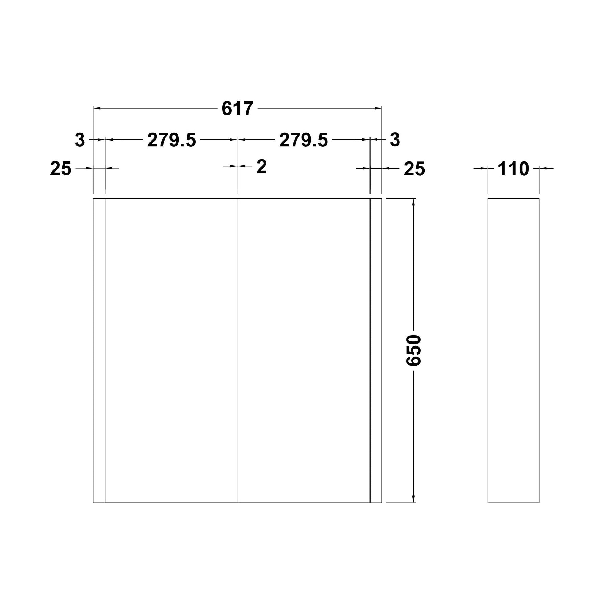 [BFBI913] Bianca Wall Hung 2 Door Mirror Cabinet with Soft Close Doors, 600mm, Gloss Grey - Premium Storage by Balterley - Technical Drawing