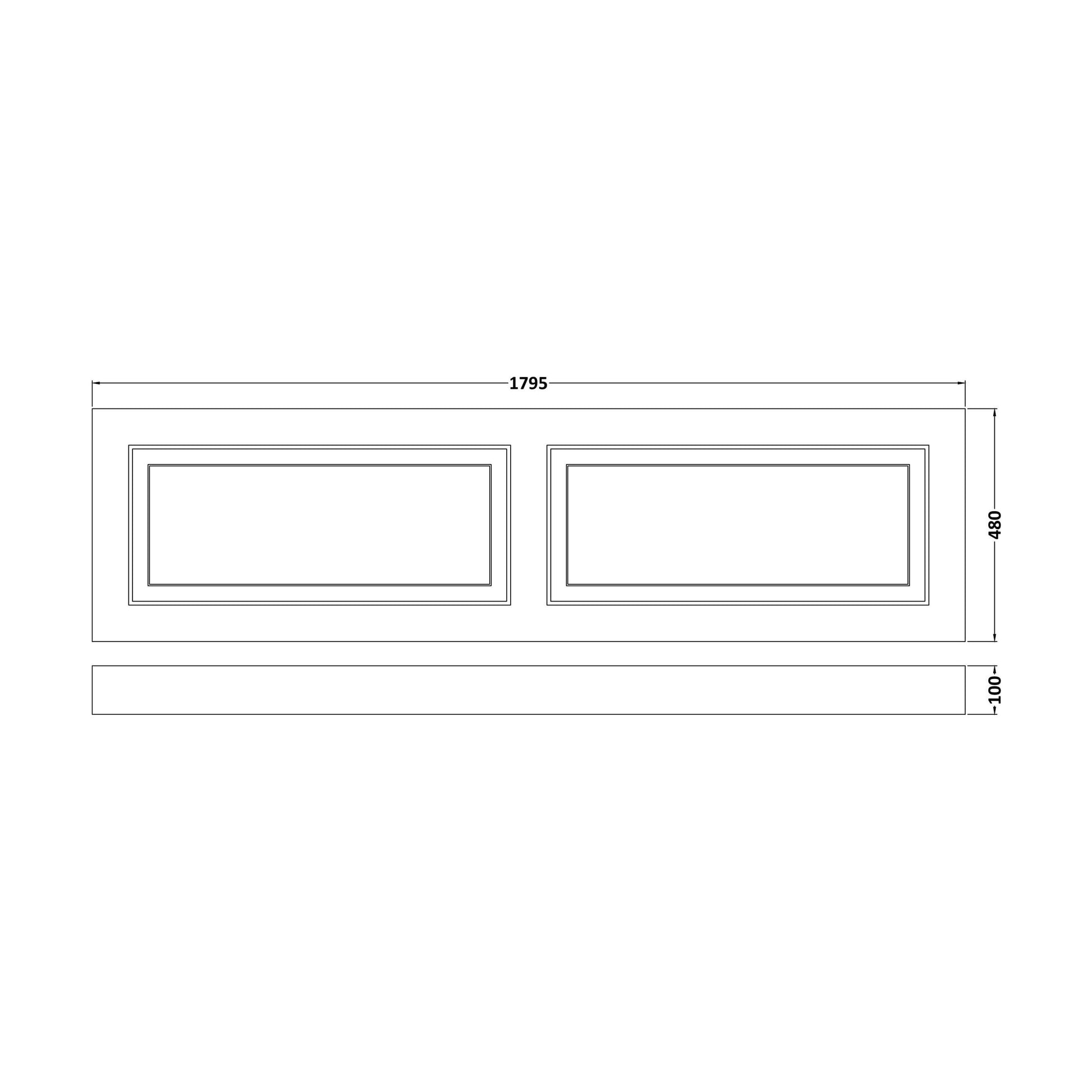 [BFBP207] 1800mm Front Panel WGGREY - Technical Drawing