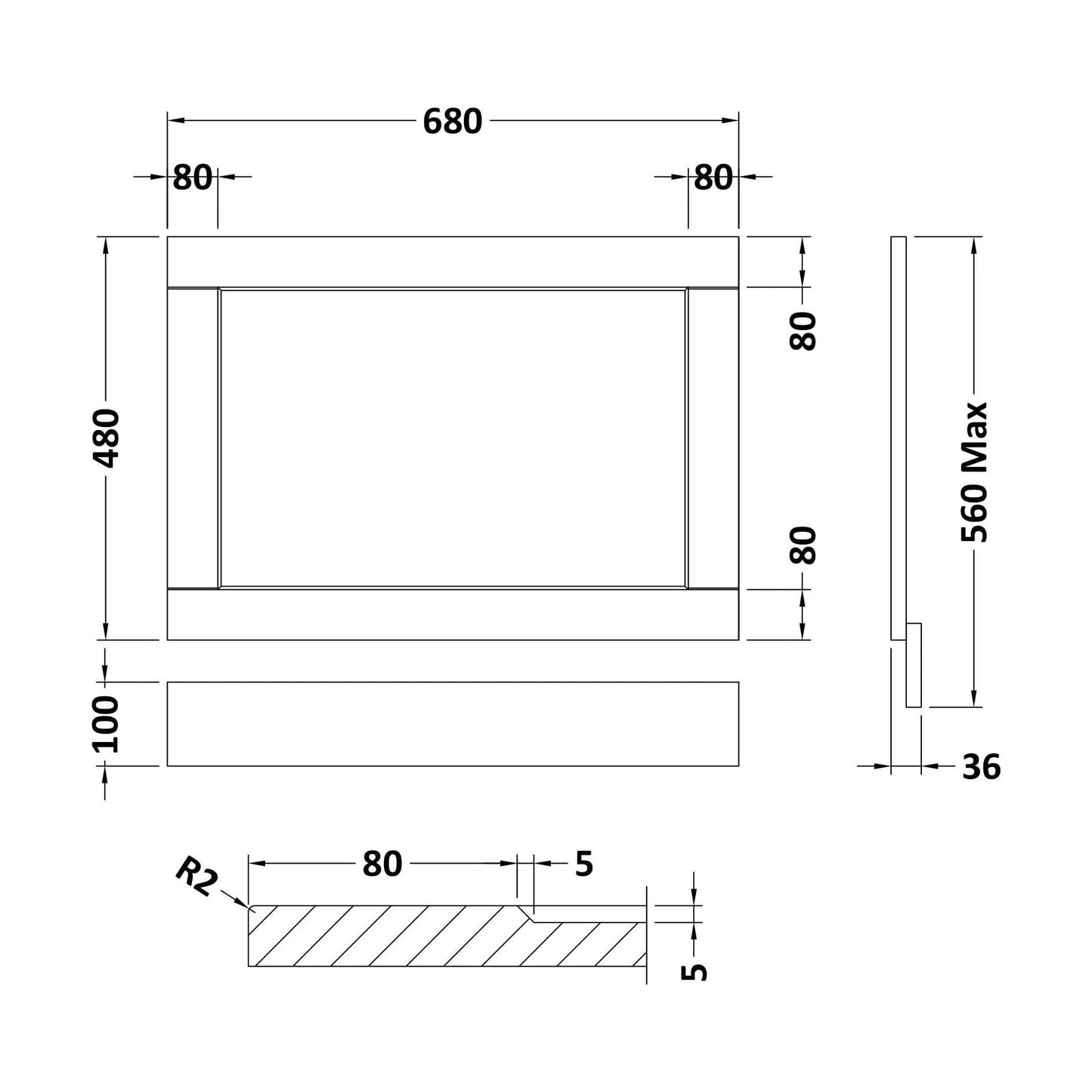 [BFBP411] 700mm End Panel WGSAND - Technical Drawing