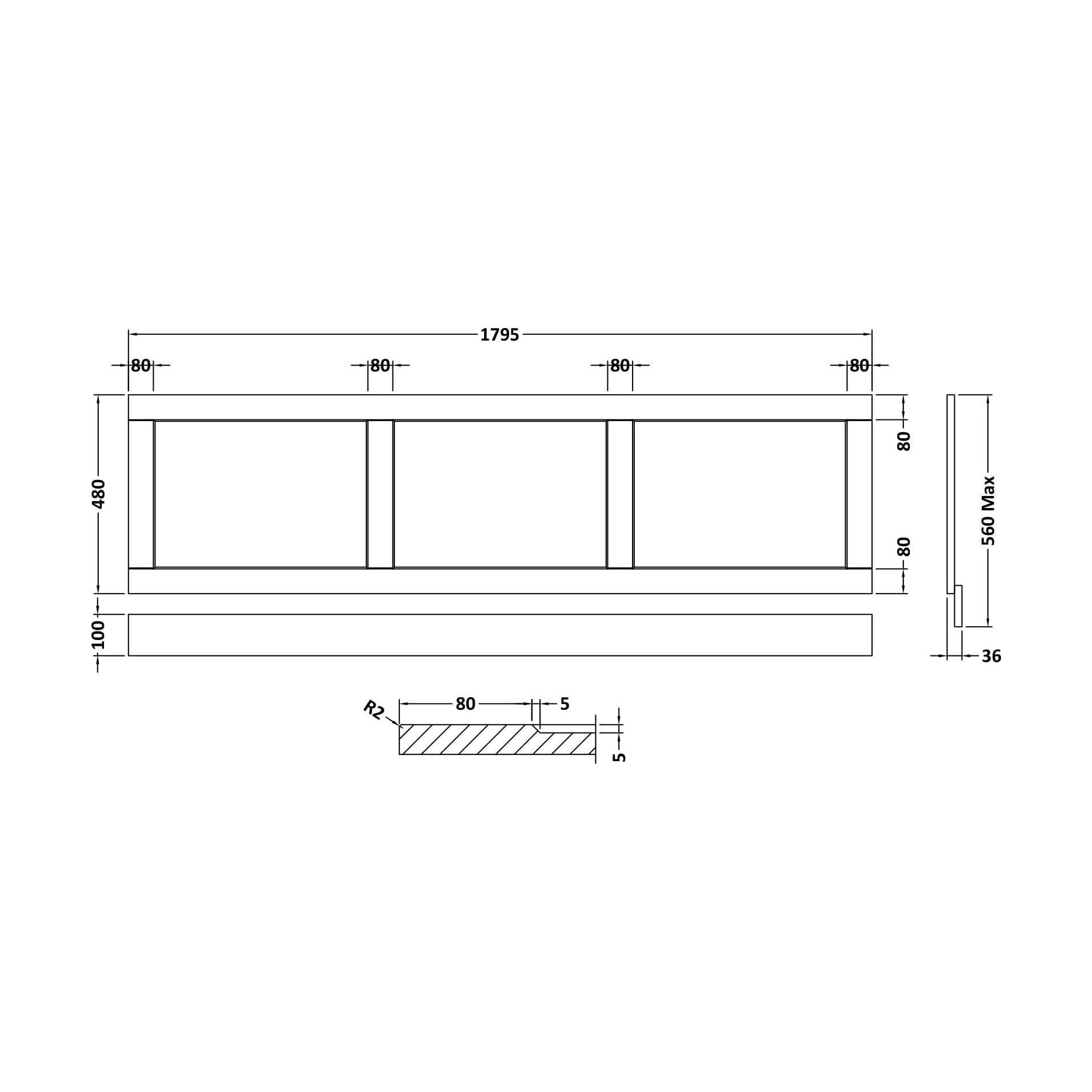 [BFBP807] 1800 BATH PANEL - Technical Drawing