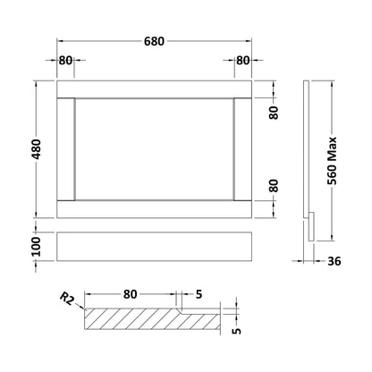 [BFBP811] 700 BATH PANEL - Technical Drawing