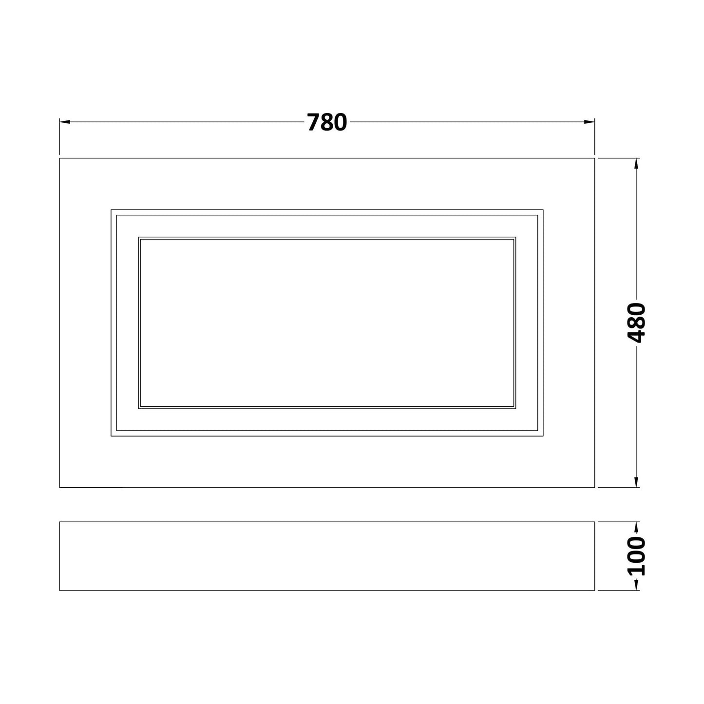 [BFBY113P] 800mm Bath End Panel WGWHT - Technical Drawing