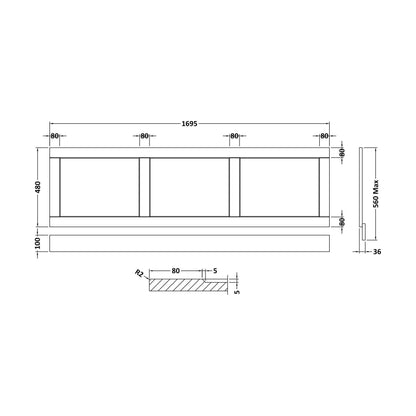 [BFBY205P] 1700mm Bath Front Panel WGGREY - Technical Drawing