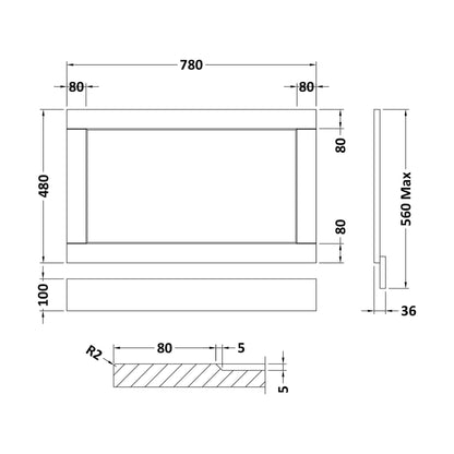 [BFBY213P] 800mm Bath End Panel WGGREY - Technical Drawing
