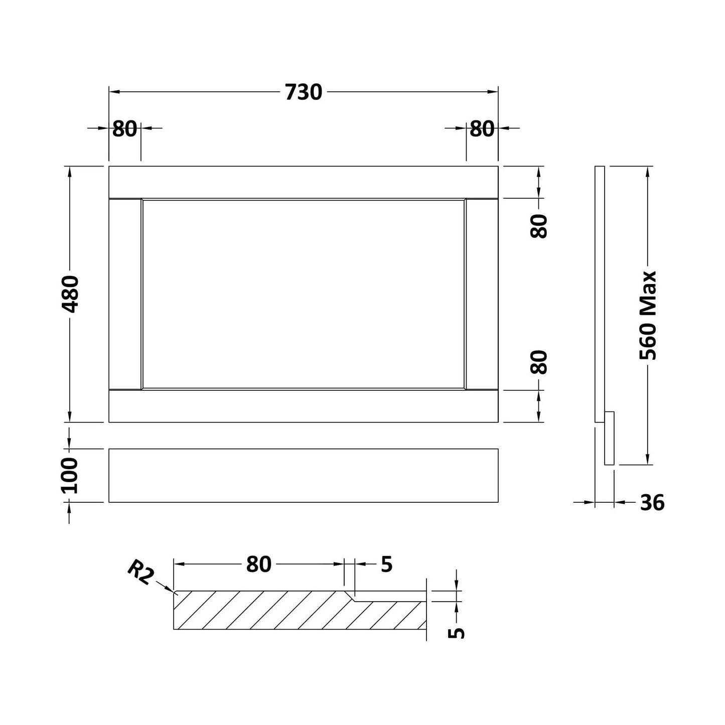 [BFBY312P] 750mm End Panel WGBLUE - Technical Drawing