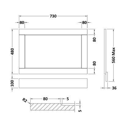 [BFBY312P] 750mm End Panel WGBLUE - Technical Drawing