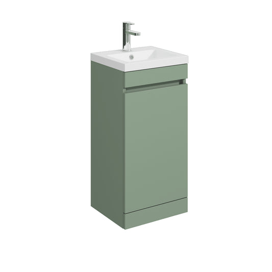 [BFC101GNA] Tean Floor Standing 1 Door Compact Vanity Unit with Polymarble Basin, Green, 400mm - Cutout
