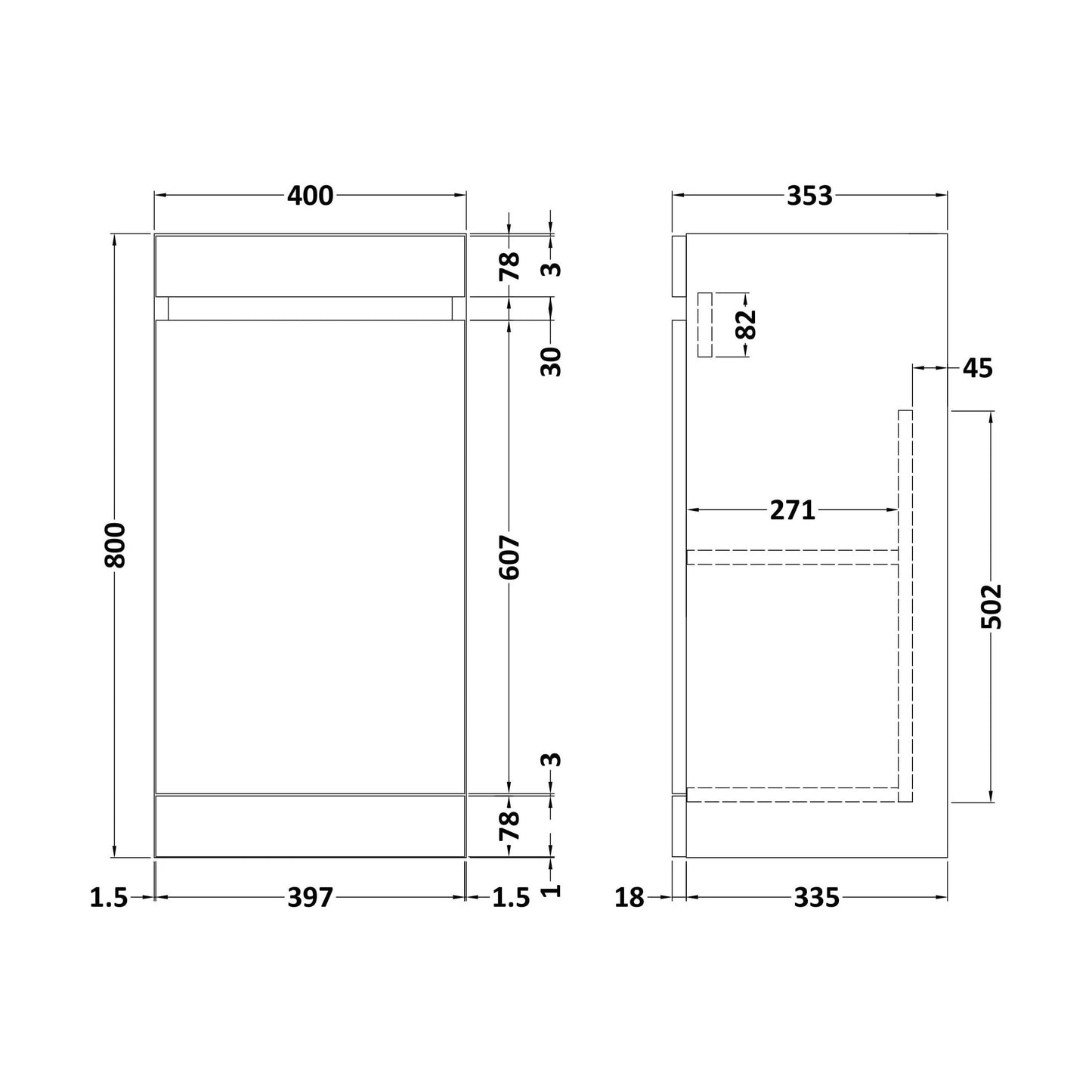 [BFC101GN] 400 1 Door Compact Unit - Technical Drawing