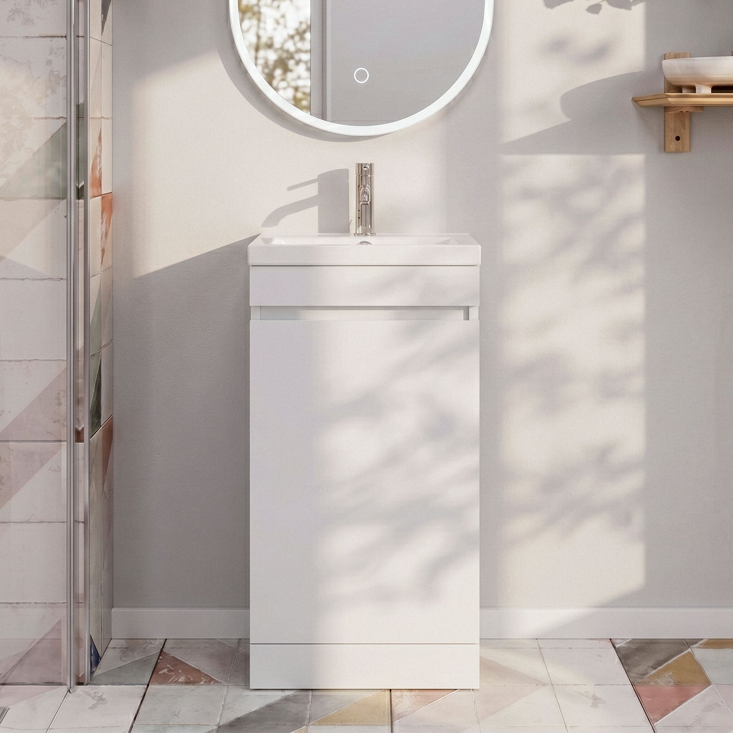 [BFC101WTA] Tean Floor Standing Compact Vanity Basin Unit with Polymarble Basin, Choice of Size and Colour - Silo