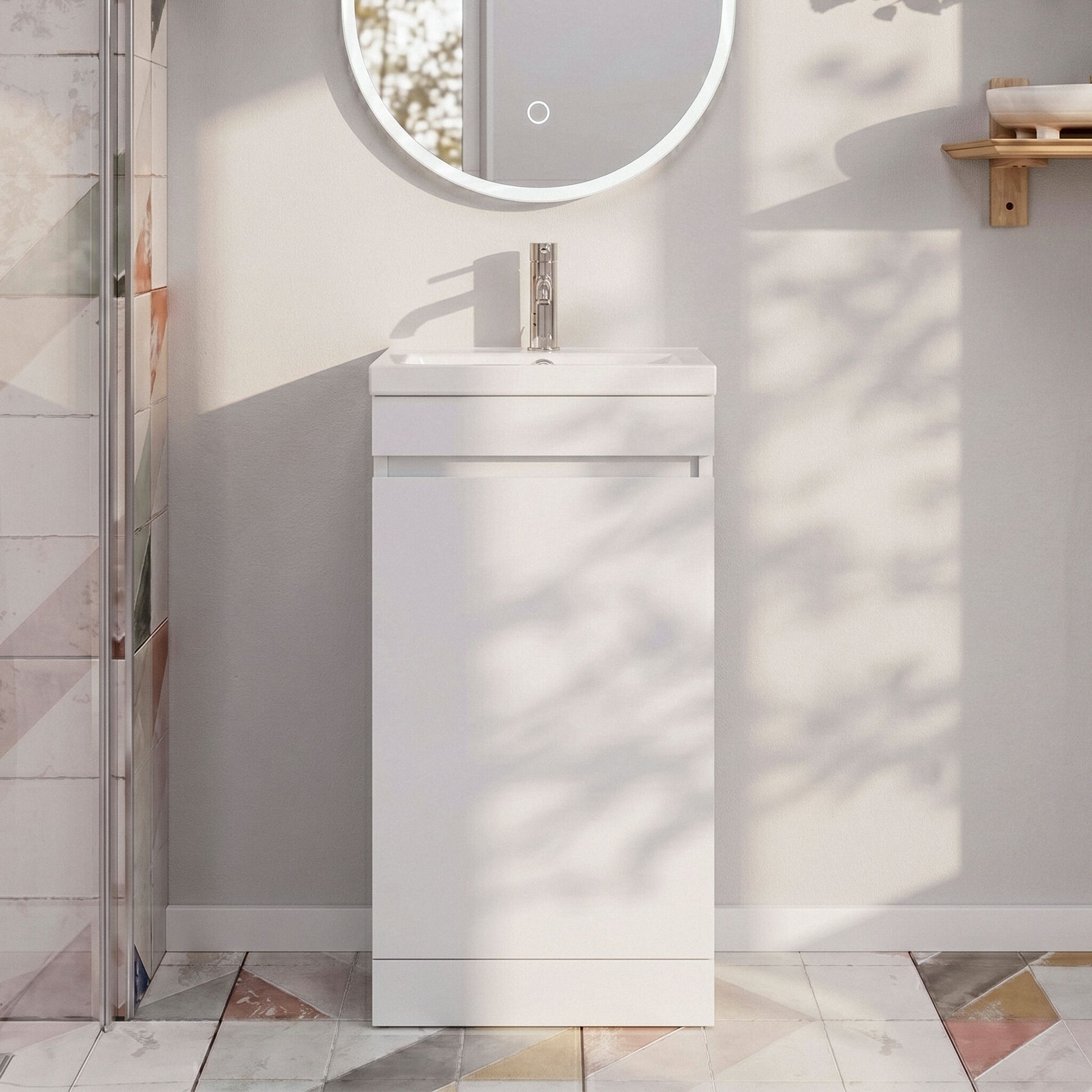 [BFC101WTA] Tean Floor Standing Compact Vanity Basin Unit with Polymarble Basin, Choice of Size and Colour - Silo