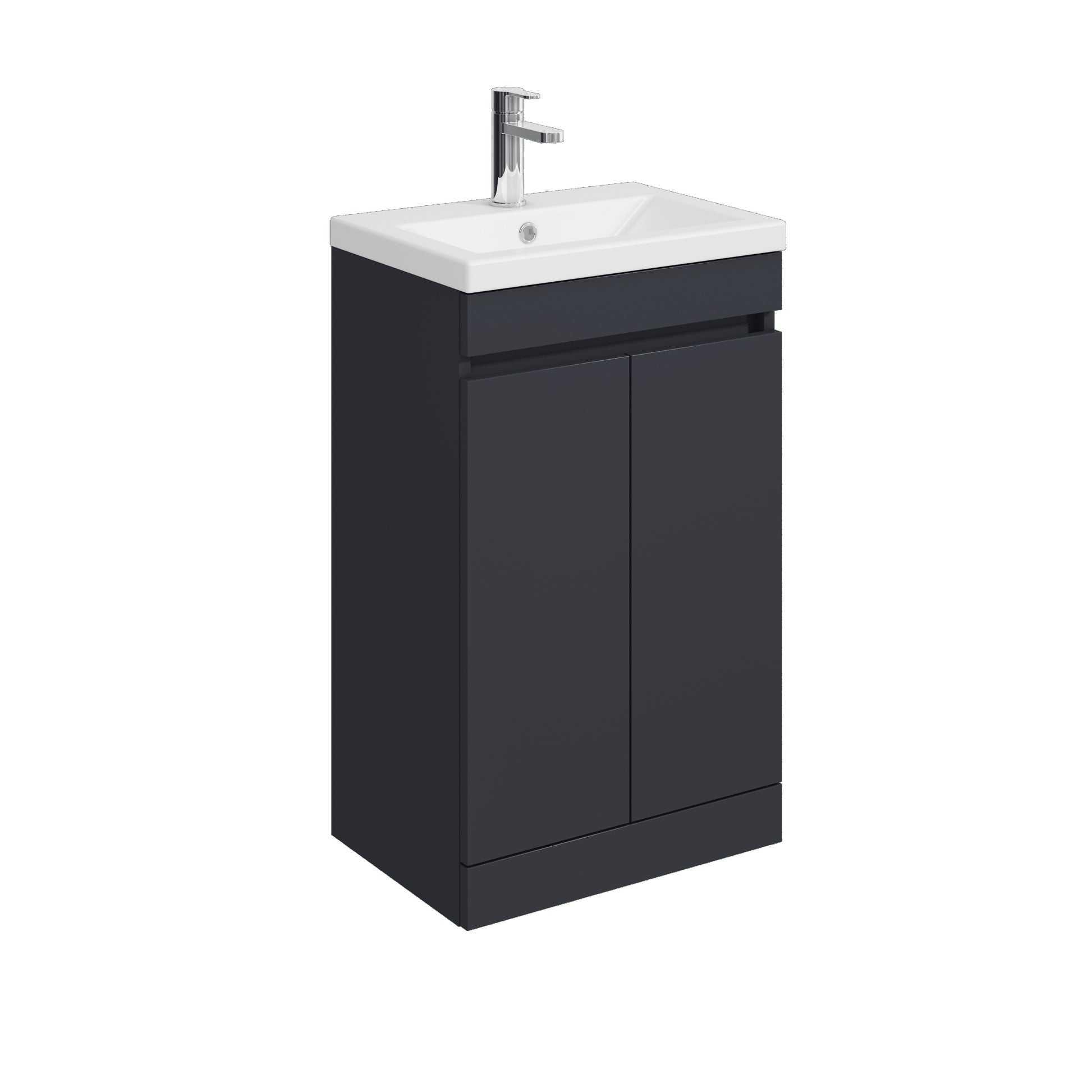 [BFC102BKB] Balterley 500mm Floor Standing 2 Door Compact Unit with Ceramic Basin - Dark Grey - Cutout