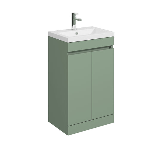 [BFC102GNA] Tean Floor Standing 2 Door Compact Vanity Unit with Polymarble Basin, Green, 500mm - Cutout
