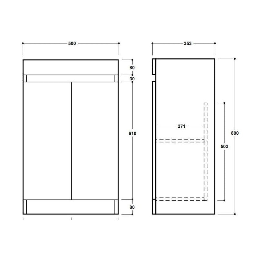 [BFC102PG] 500 2 Door Compact Unit - Technical Drawing