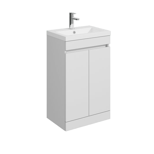 [BFC102WTA] Tean Floor Standing 2 Door Compact Vanity Unit with Polymarble Basin, White, 500mm - Cutout