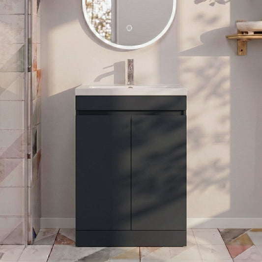 [BFC103BKB] Tean 2 Door Floor Standing Vanity Unit - 600mm Dark Grey - Silo