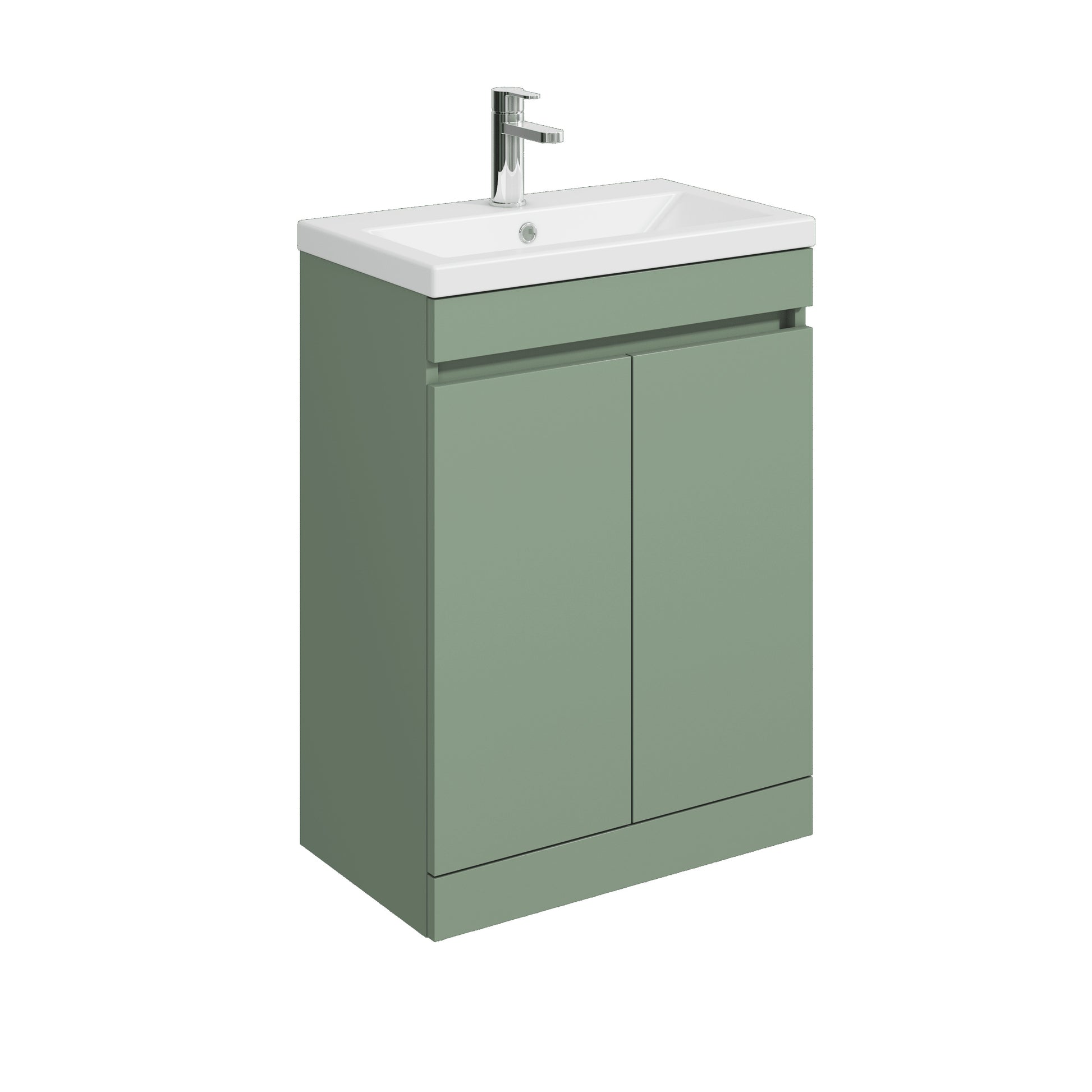 [BFC103GNB] Balterley 600mm Floor Standing 2 Door Compact Unit with Ceramic Basin - Green - Cutout