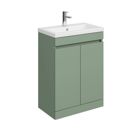 [BFC103GNB] Balterley 600mm Floor Standing 2 Door Compact Unit with Ceramic Basin - Green - Cutout