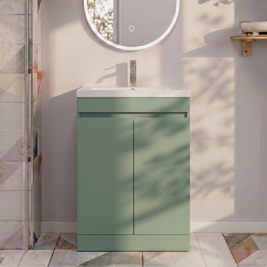 [BFC103GNB] Tean 2 Door Floor Standing Vanity Unit - 600mm Reed Green - Silo