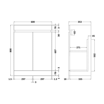 [BFC103GN] 600 2 Door Compact Unit - Technical Drawing