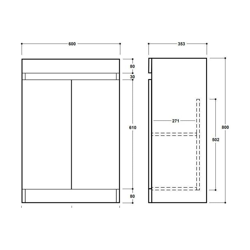 [BFC103WT] 600 2 Door Compact Unit - Technical Drawing