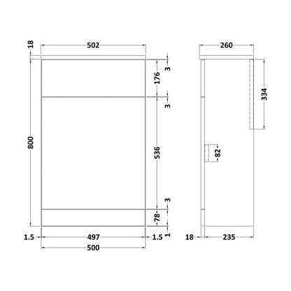 [BFC104BK] Balterley Square Floor Standing WC Back to Wall Toilet Unit, 500mm, Dark Grey - Technical Drawing