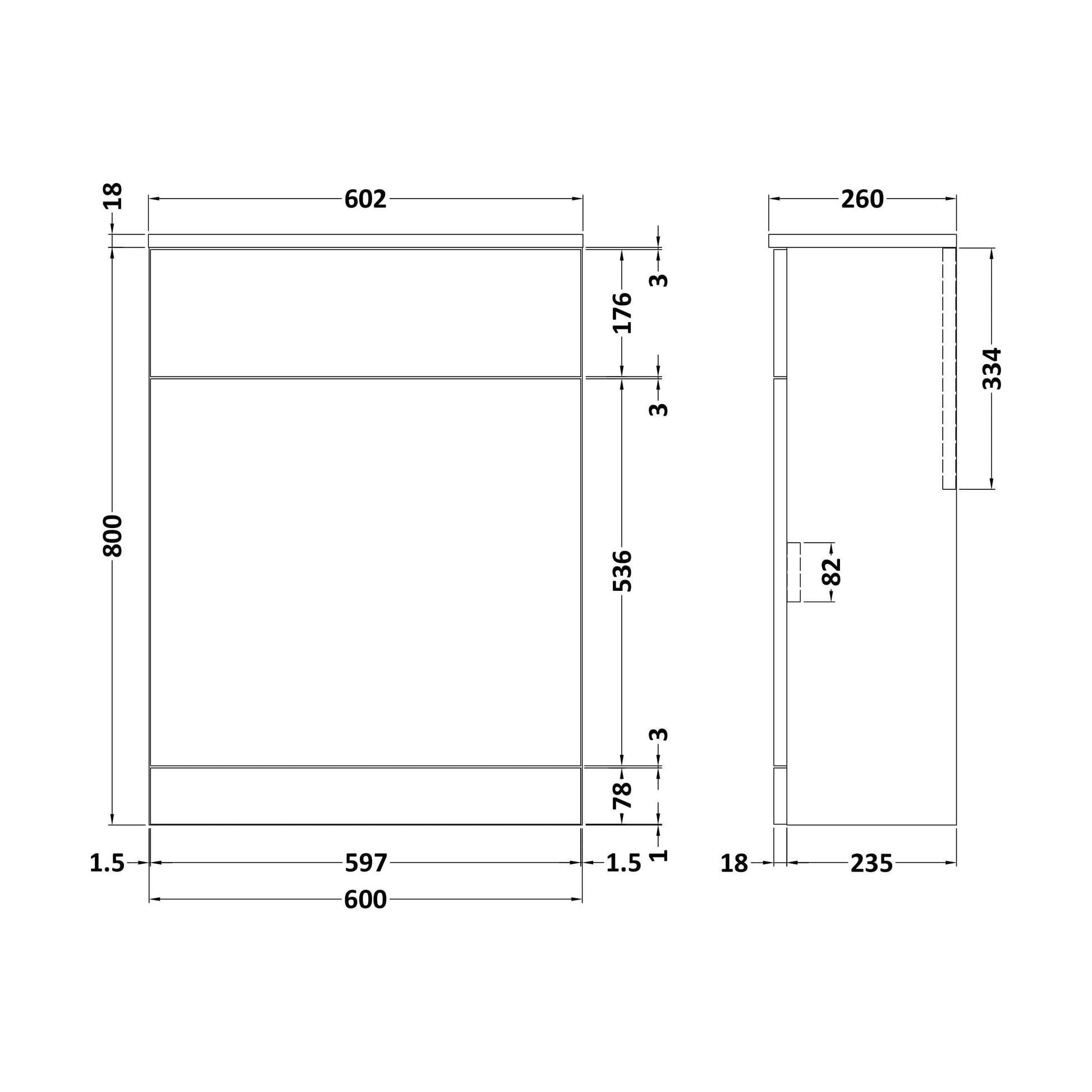 [BFC105GN] Balterley Square Floor Standing WC Back to Wall Toilet Unit, 600mm, Green - Technical Drawing