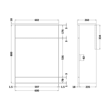 [BFC105GN] Balterley Square Floor Standing WC Back to Wall Toilet Unit, 600mm, Green - Technical Drawing