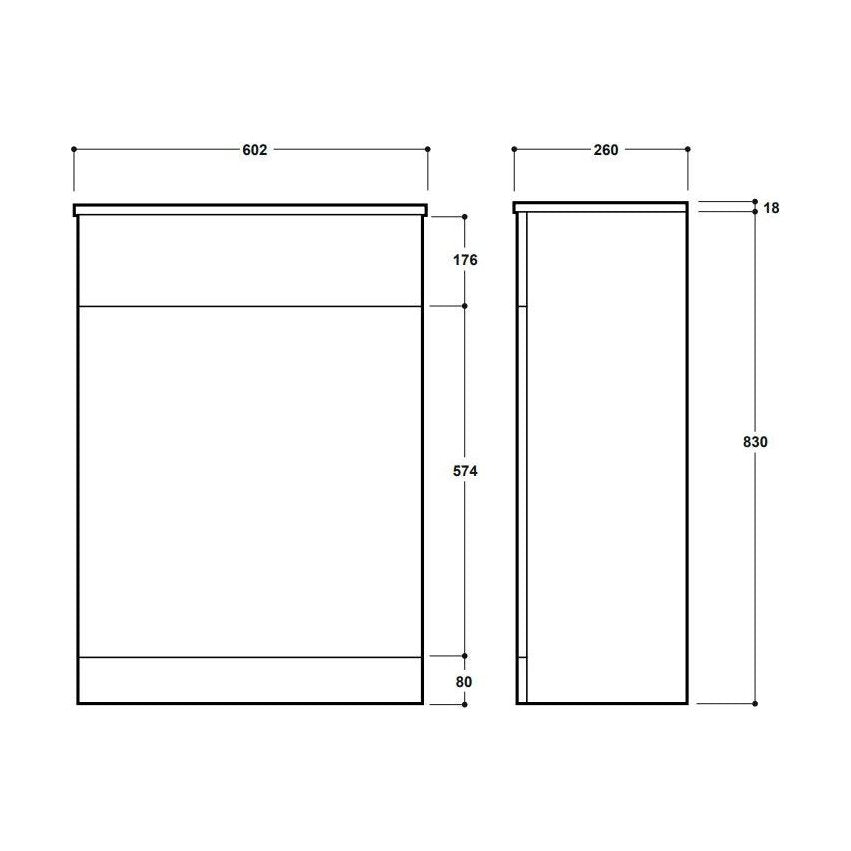 [BFC105WT] Balterley Square Floor Standing WC Back to Wall Toilet Unit, 600mm, White - Technical Drawing