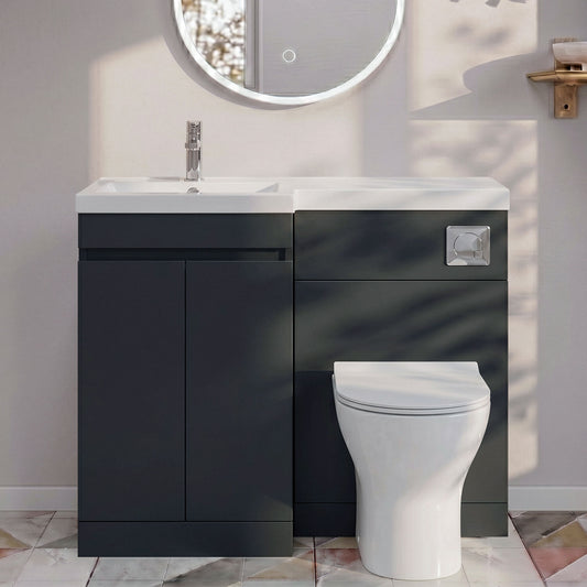 [BFC412LBK] Tean 1000mm Floor Standing Compact Unit with Polymarble Basin - Choice of Orientation and Colour - Silo
